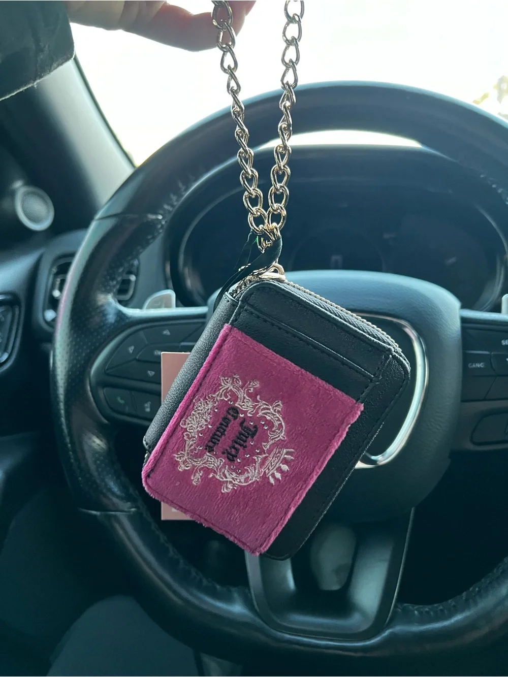 Juicy Couture Black Wallet with Pink Velvet Crest Panel